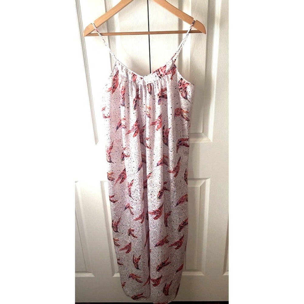 VTG Mary McFadden Multicolor Feather and Dot Tonal Paisley Satin Maxi Dress SZ M
